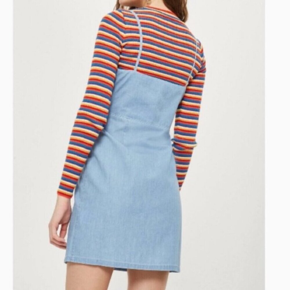 SOLD NWOT Topshop Asymmetric Button Denim Look Mini Dress 8P Blue - Picture 3 of 11